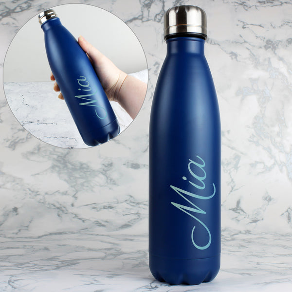 Personalised Blue Metal Insulated Drinks Bottle 5