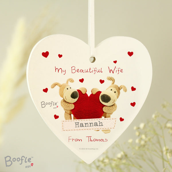 Personalised Boofle Shared Heart Wooden Heart Decoration 1