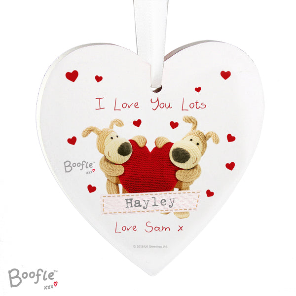 Personalised Boofle Shared Heart Wooden Heart Decoration 3