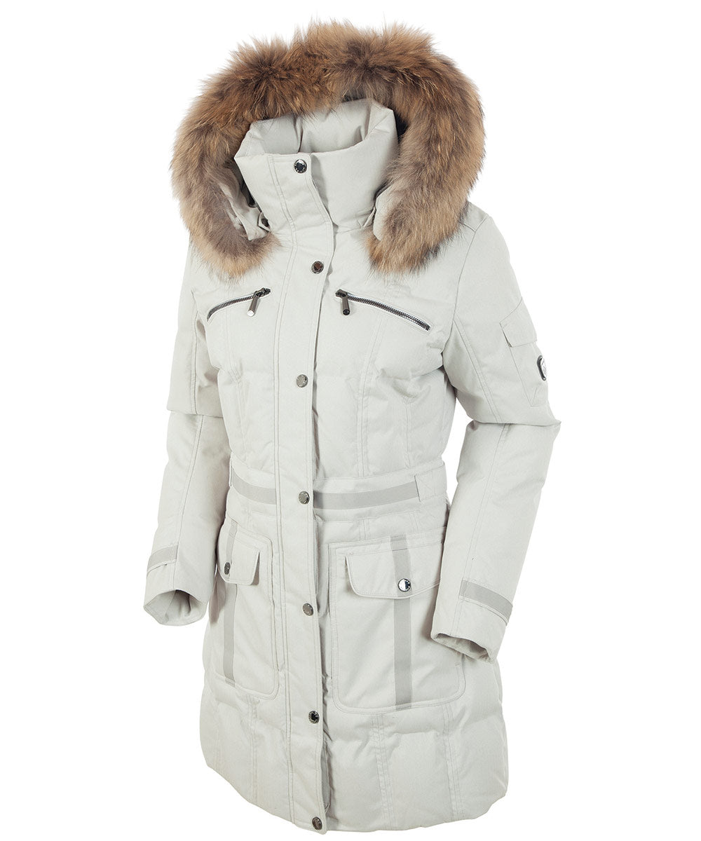 Women's Eva Waterproof Quilted 3/4 Coat With Removable Fur Ruff - Sunice
