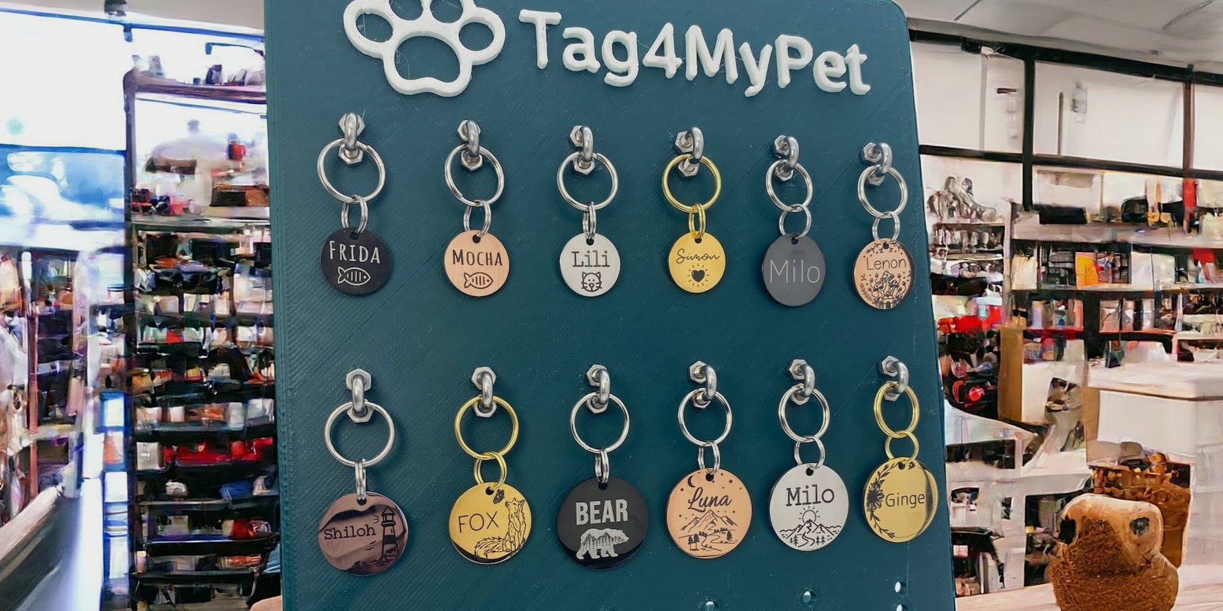 Various pet ID tags, colors, sizes and designs options