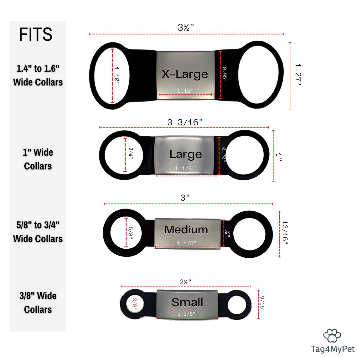 Slide-On Dog Tag Sizes | Tag4MyPet