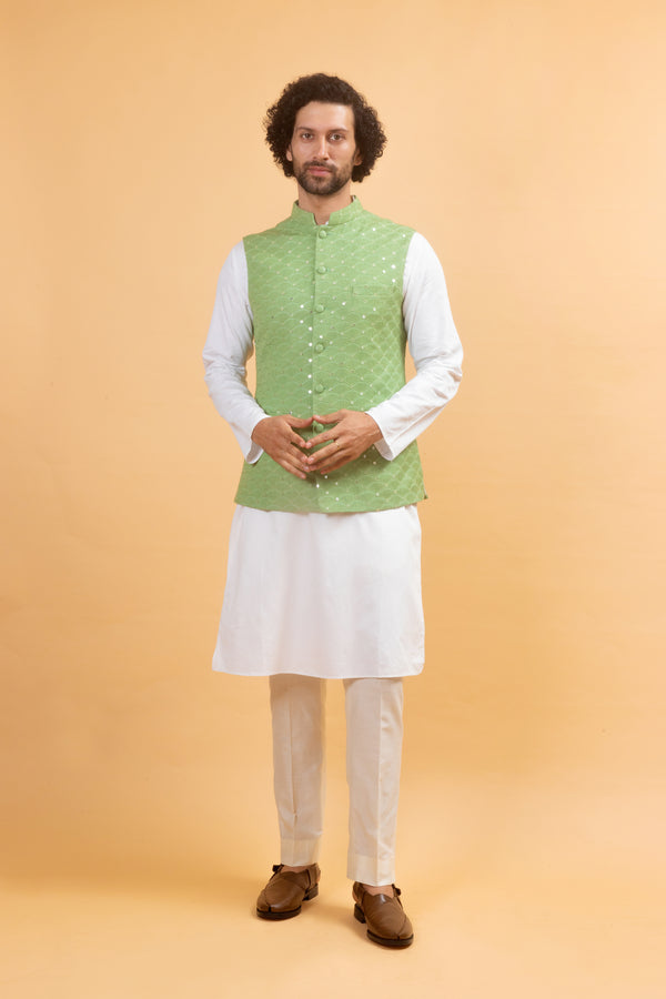 Buy Powder Green Jacket Kurta Set In Art Silk With Rehsam And Thread Work  KALKI Fashion India