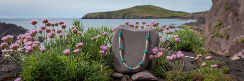 Natural Tusk and Turquoise Shell Necklace, Bin Ban Beach Dingle, Ireland.  KellyMarie Jewellery Design