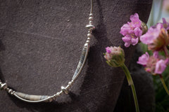 Close up Natural Tusk Shell Necklace, with Sterling Silver, KellyMarie Jewellery Design, Handmade in Dingle