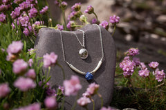 KellyMarie Jewellery Design, Natural Tusk Shell, Sodalite & Sterling Silver Necklace.  Designed & Handmade in Dingle