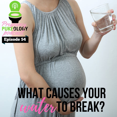 What causes your water to break?  Image of a full-term pregnant woman with a prominent third-trimester belly, enjoying a refreshing glass of water while our pregnant doctor and pregnancy podcast host discuss the question, 'What causes your water to break?' Gain valuable insights into the factors and triggers that can lead to the rupture of the amniotic sac during pregnancy. This image portrays the combination of hydration and informative discussion, emphasizing the importance of understanding the process of water breaking in pregnancy.