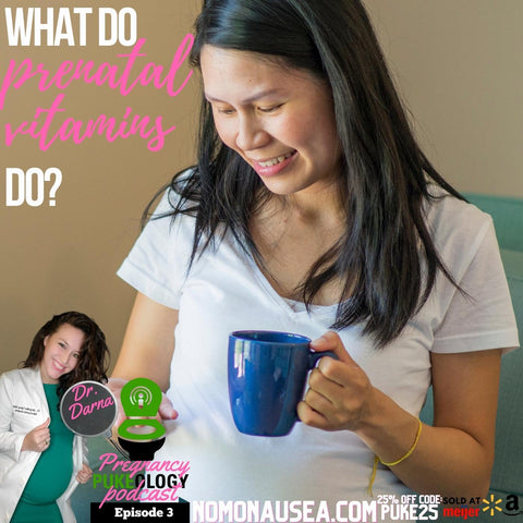 What do prenatal vitamins do? Best Pregnancy Podcast Pukeology Episode 3 - shows Asian pregnant woman wondering what do prenatal vitamins do as she holds them in her hand. How to get rid of morning sickness? NoMo Nausea Natural pregnancy nausea remedy. Dr. Darna, inventor of NoMo Nausea pregnancy bracelet describes how NoMoNausea.com can help show clinically tested morning sickness remedies that work. NoMo Nausea, a morning sickness relief bracelet, is 25% off with code PUKE25 on website NoMoNausea.com or buy at walmart, amazon, or meijer grocery store.