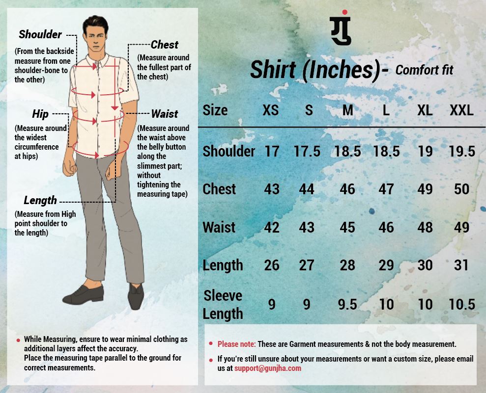 Comfit fit shirt size chart