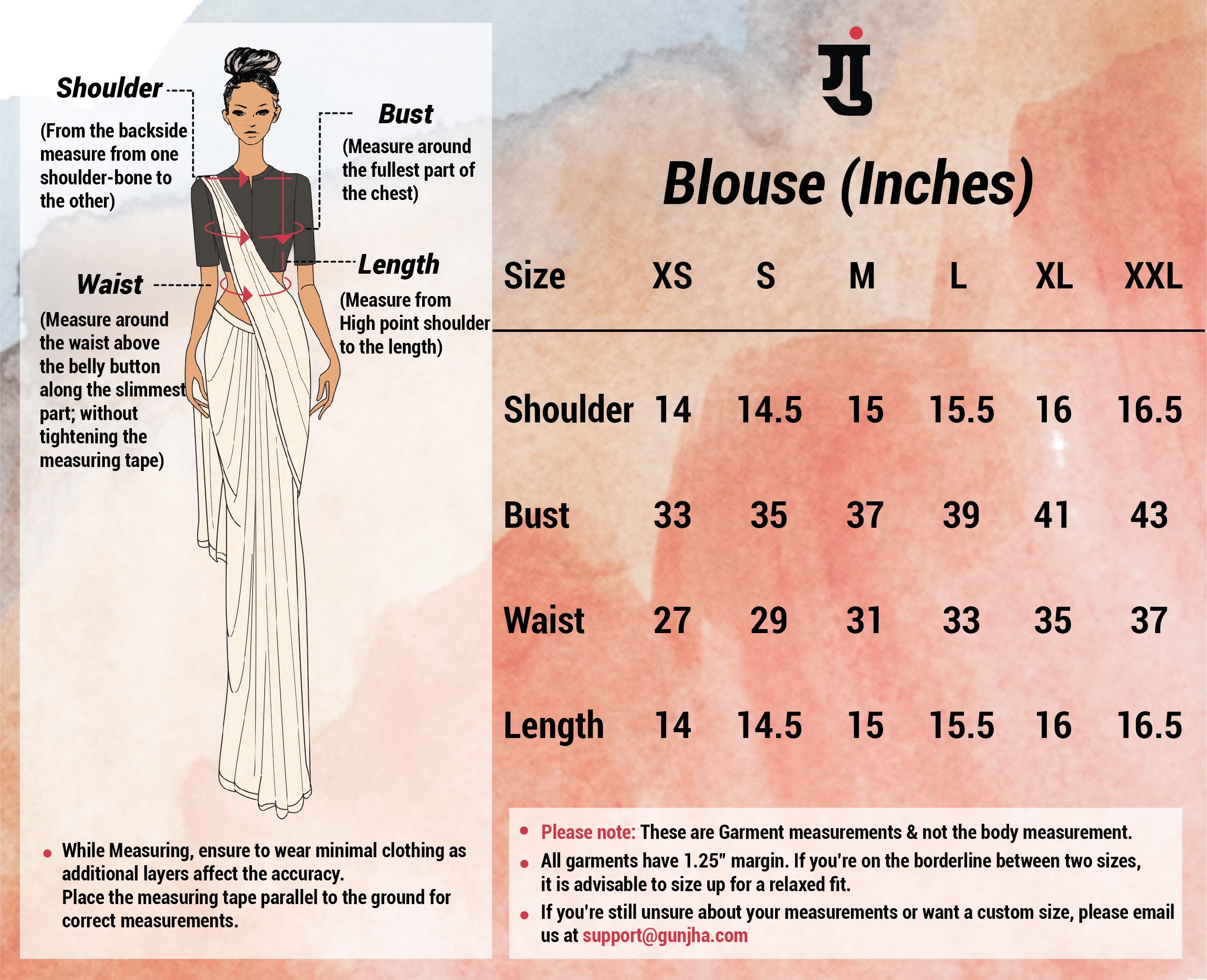 Sleeveless blouse size chart