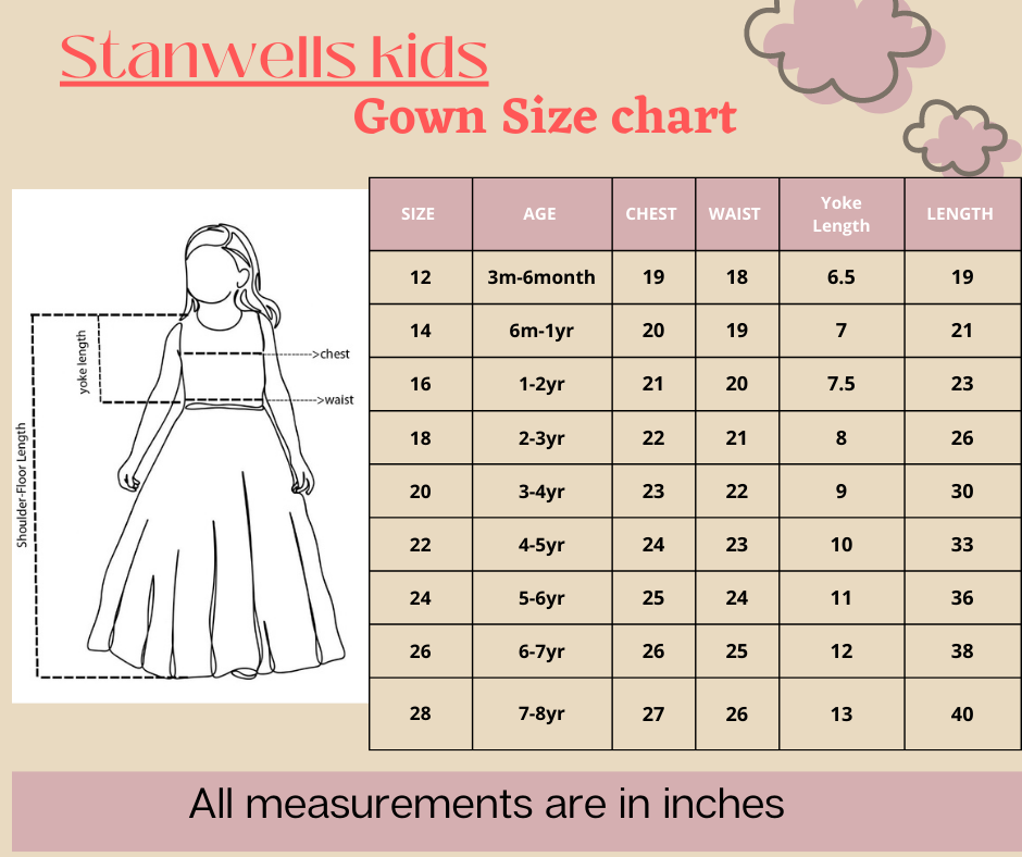 Details 151+ gown size chart latest - camera.edu.vn