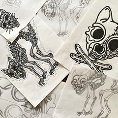 drawings and sketches of the cat head skull