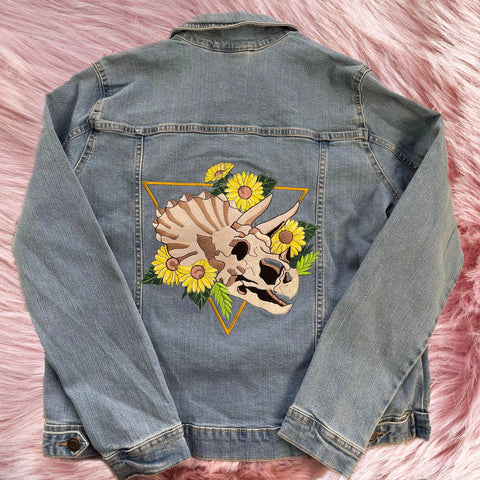 Embroidered Snake on Denim Jacket – Pink Bird Originals