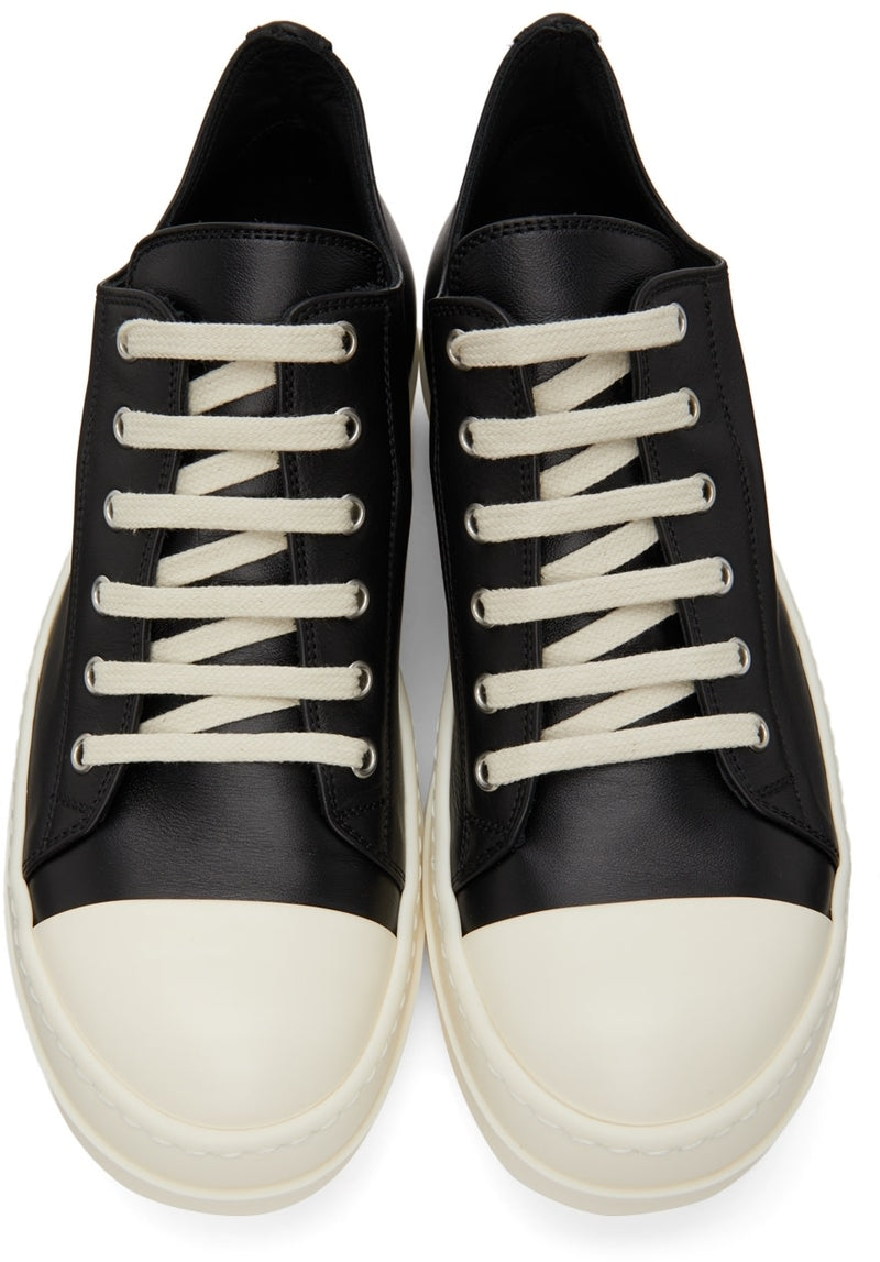 rick owens black grained leather sneakers