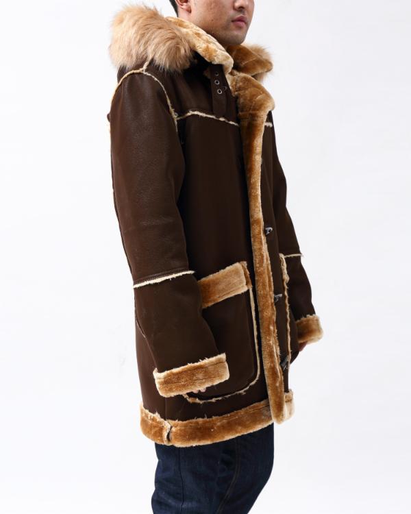 long shearling coat with hood