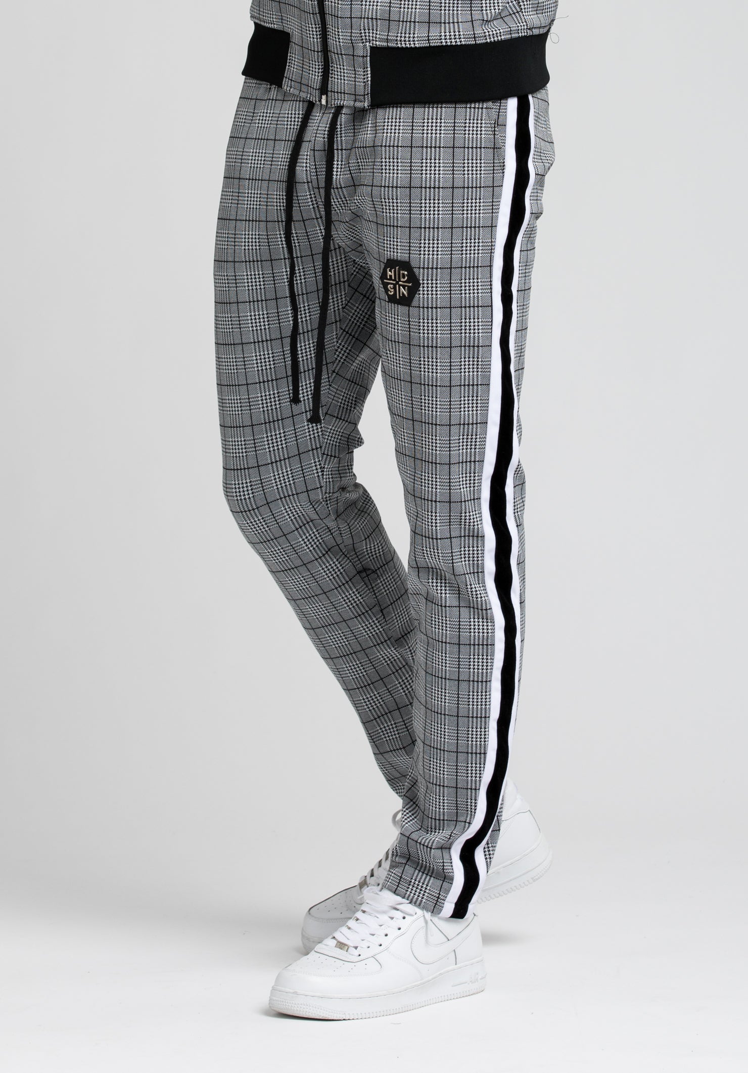 grey plaid track pants