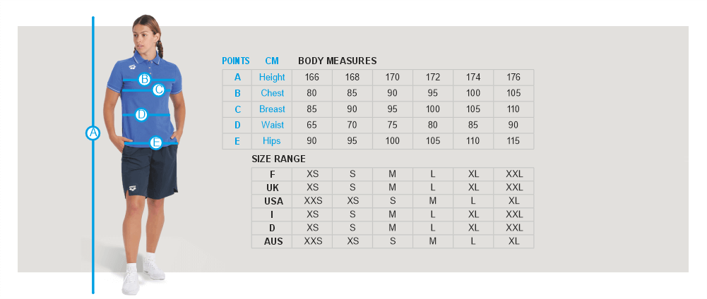 Size Chart - Arena Team Kit (Women's)