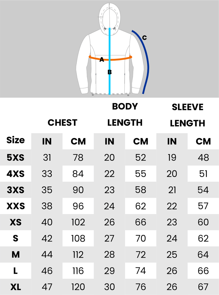 Size Guide - Lutra 'tec' Hoodie