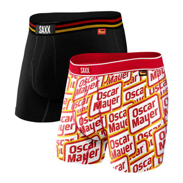 Front of Ultra Boxer Brief Fly 2 Pack in Label Pile-Up/Om Black