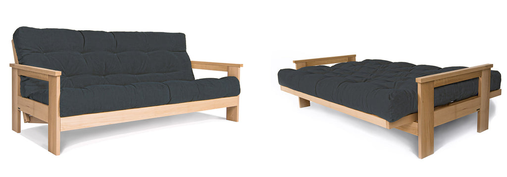 Folding Sofa Bed "MEXICO" with black mattress, folded and unfolded