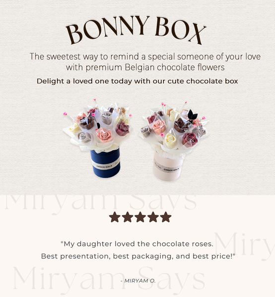 Bonny Box is the sweetest way to remind a special someone of your love with premium Belgian chocolate flowers. Great gift for her