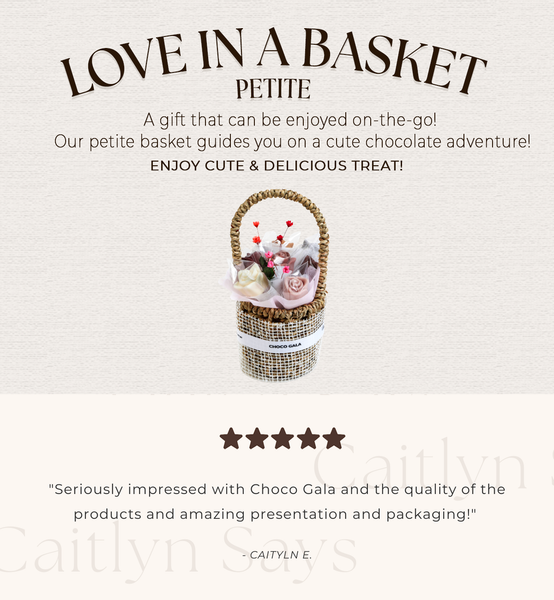 Love in a basket petite is the cute on-the-go chocolate arrangement for a delicious treat.