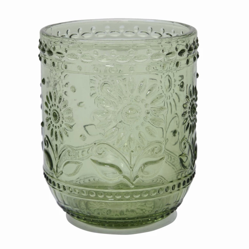 Embossed Drinking Glass, Green