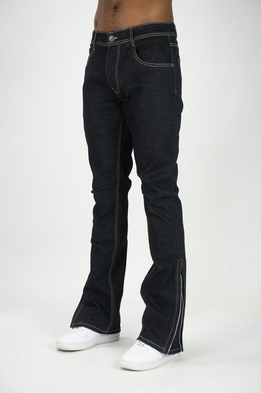 Raw Denim Stacked Pants with Zipper