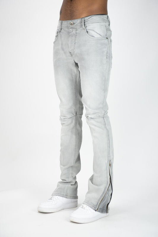 Denim Stacked Pants with Zipper