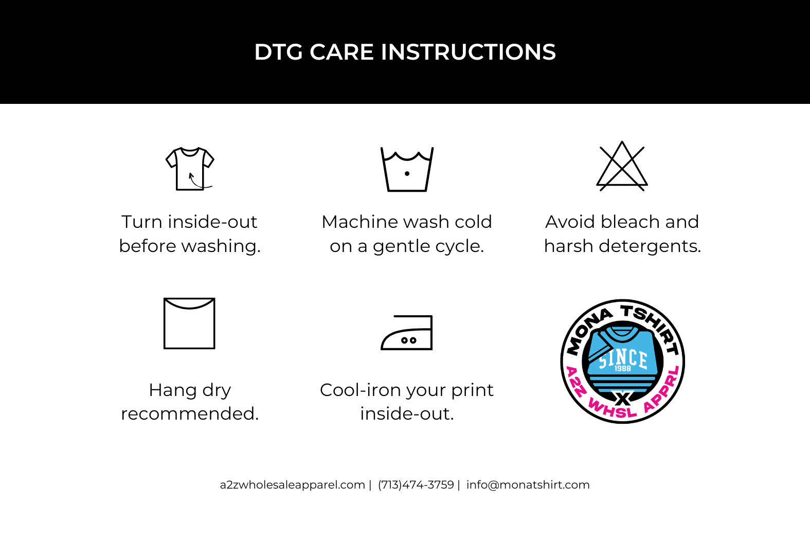 DTG printed apparel care instructions