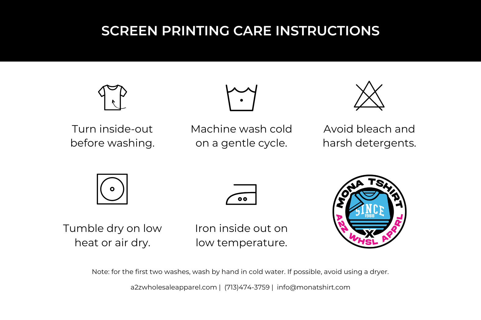 Screen printing apparel care instructions