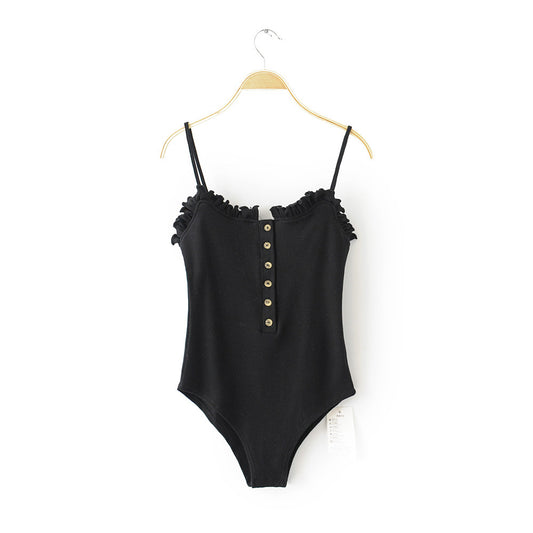 A2Z Spaghetti Strap Button Front Body Suit