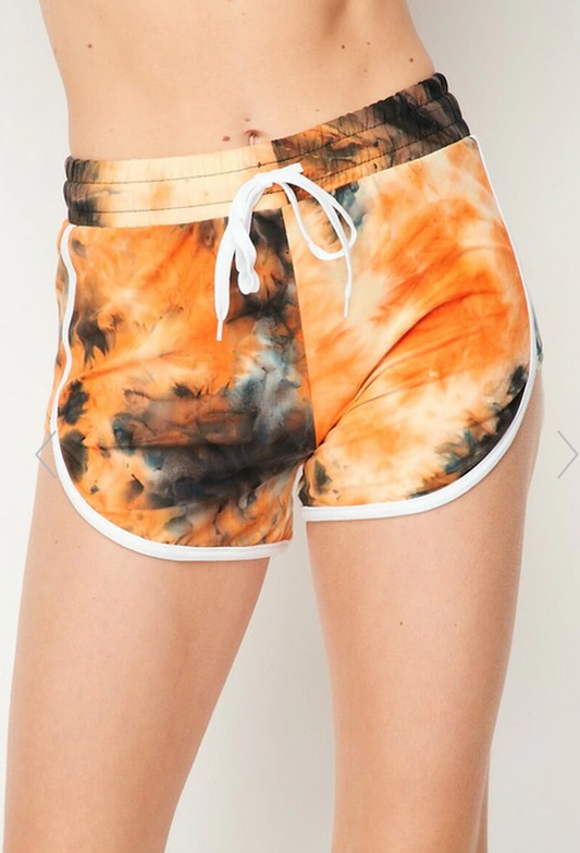 Tie Dye Drawstring Waist Dolphin Shorts With Pockets