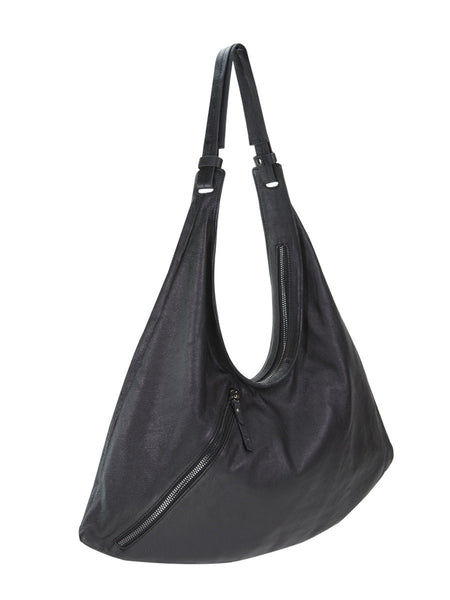 Meraki black leather slouchy shoulder bag with single strap | MOFE – MOFÉ