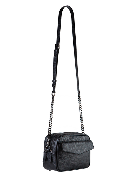 ORENDA large black leather crossbody bag w/ chain strap detail | MOFE – MOFÉ