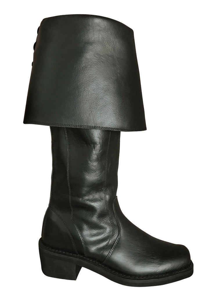 Black Knee-High Leather Pirate Boots 