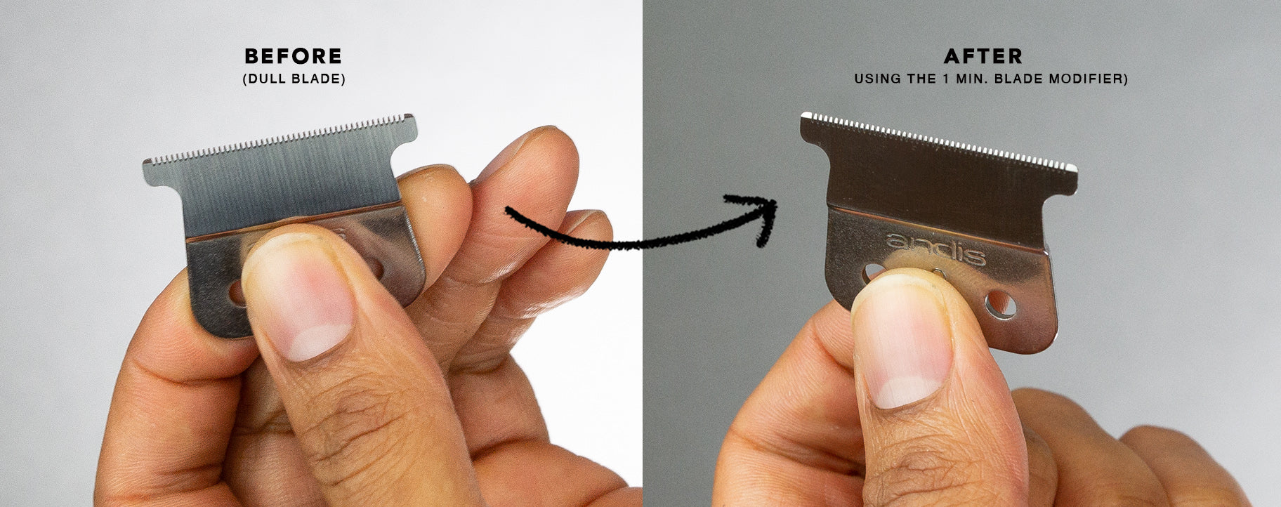 Before using the 1 minute blade modifier, and after using the 1 minute blade modifier. Go from dull blades to sharpened blades.