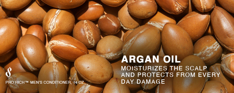 Argan oil, an ingredient that moisturizes the scalp and protects from every day damage. Found within The Rich Barber Pro Rich Conditioner, 14 oz.