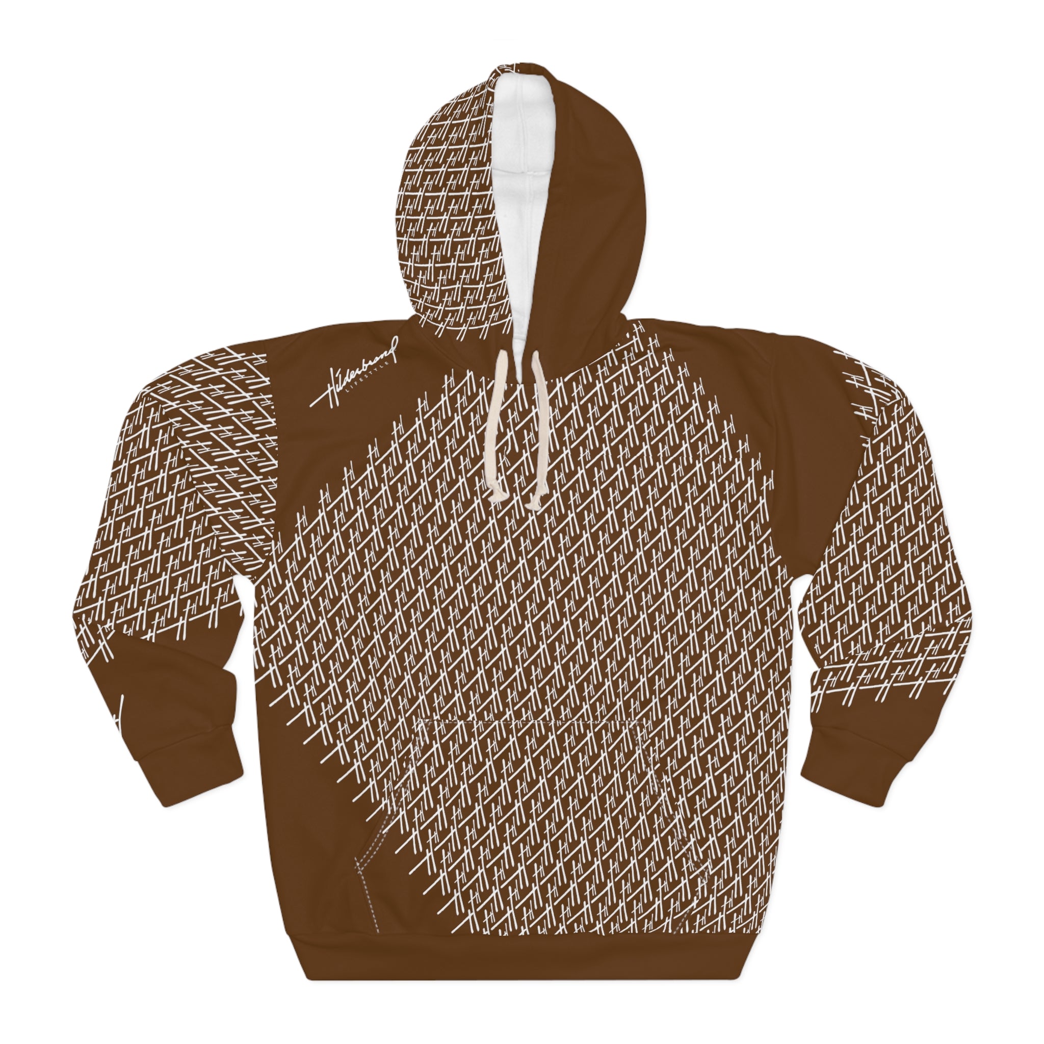 Brown hoodie with monogram logo pattern