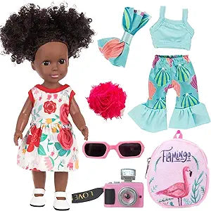 black doll with accessories