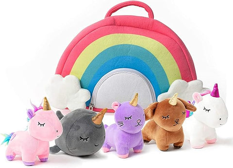 Stuffed Animal Set with Rainbow Case