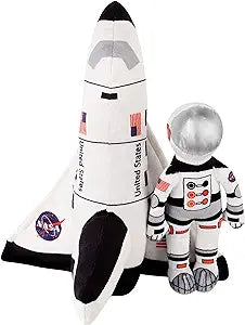 stuffed astronaut and space shuttle