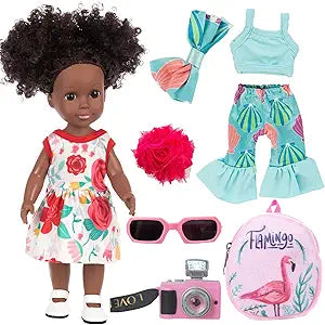 black doll with accessories