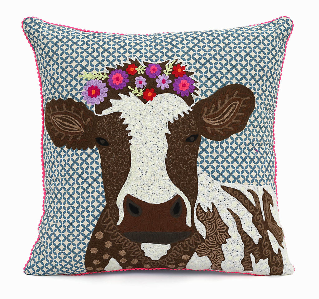 Floral Cow Sequin Pillow - INCLUDES INSERT CUSHION - Personalized Farm –  Happy Camper Creations TX