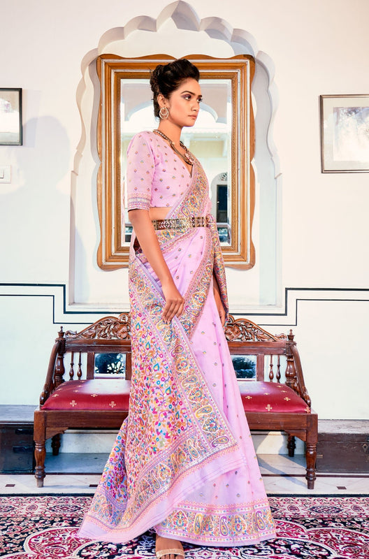 Peach color designer dola silk saree with contrast blouse – TYAAR INDIA