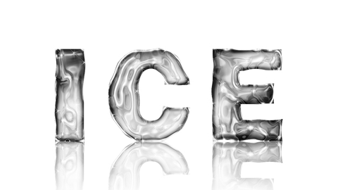 Blocks of ice that spell out the word 'ice'.
