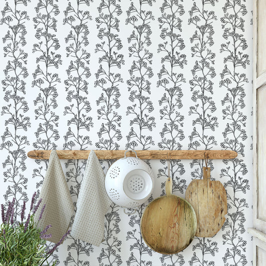 Gray Floral Wallpaper - Waterproof, Removable, Washable, Durable
