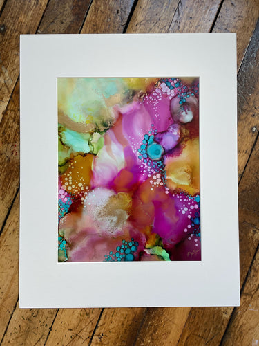 Alcohol Ink Painting, 8 x 10 Matted to 11 x 14, Purple and Blue