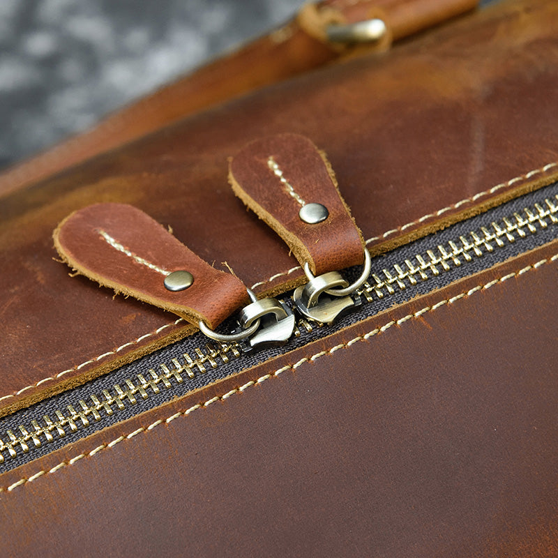 Sac bandoulière en cuir marron avec fermetures éclair Gentcreate