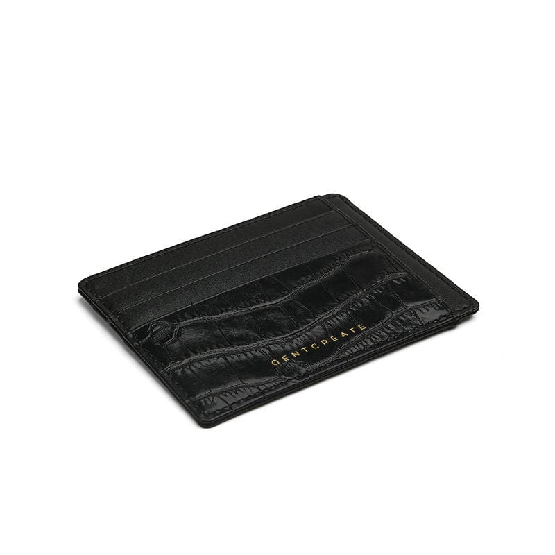 Black Leather Crocodile Cardholder with 9 card slots by Gentcreate